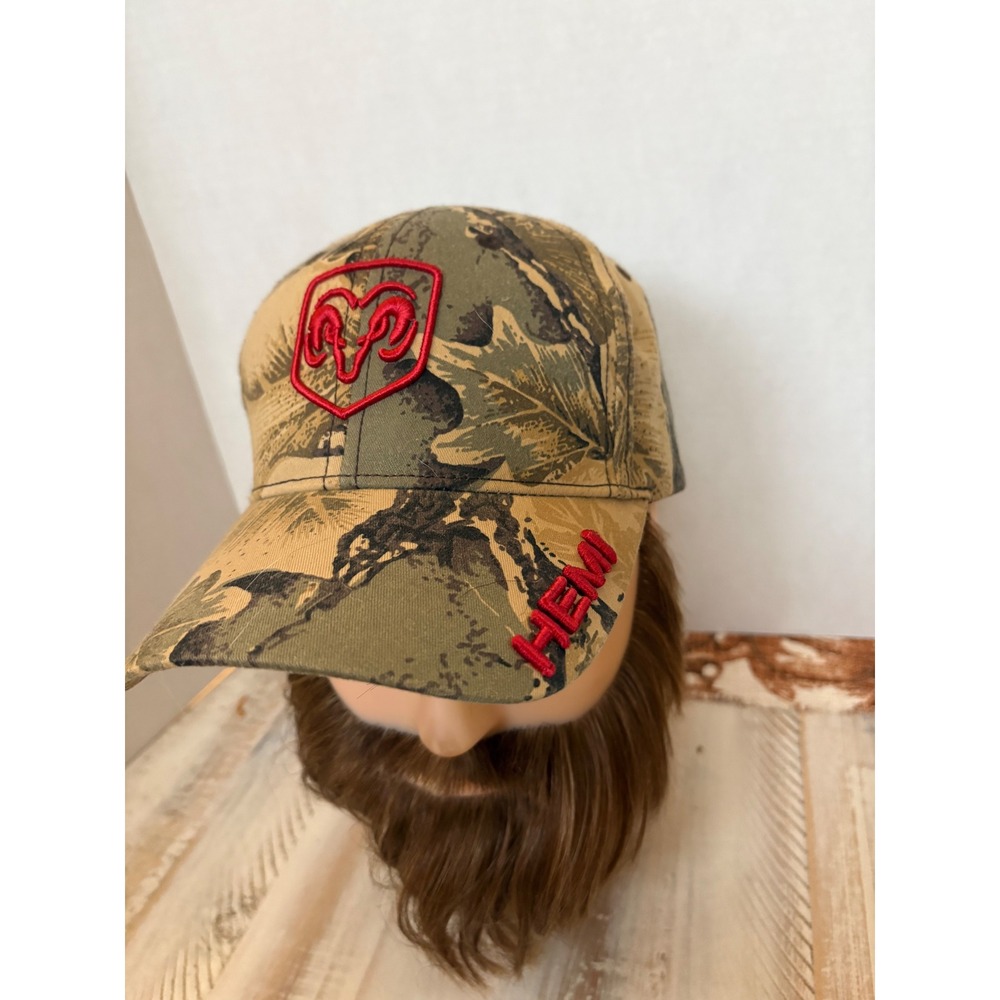 Dodge Ram Hemi Camo Snapback Hat Red Logo Embroidered Camouflage Trucker Cap - Picture 2 of 4